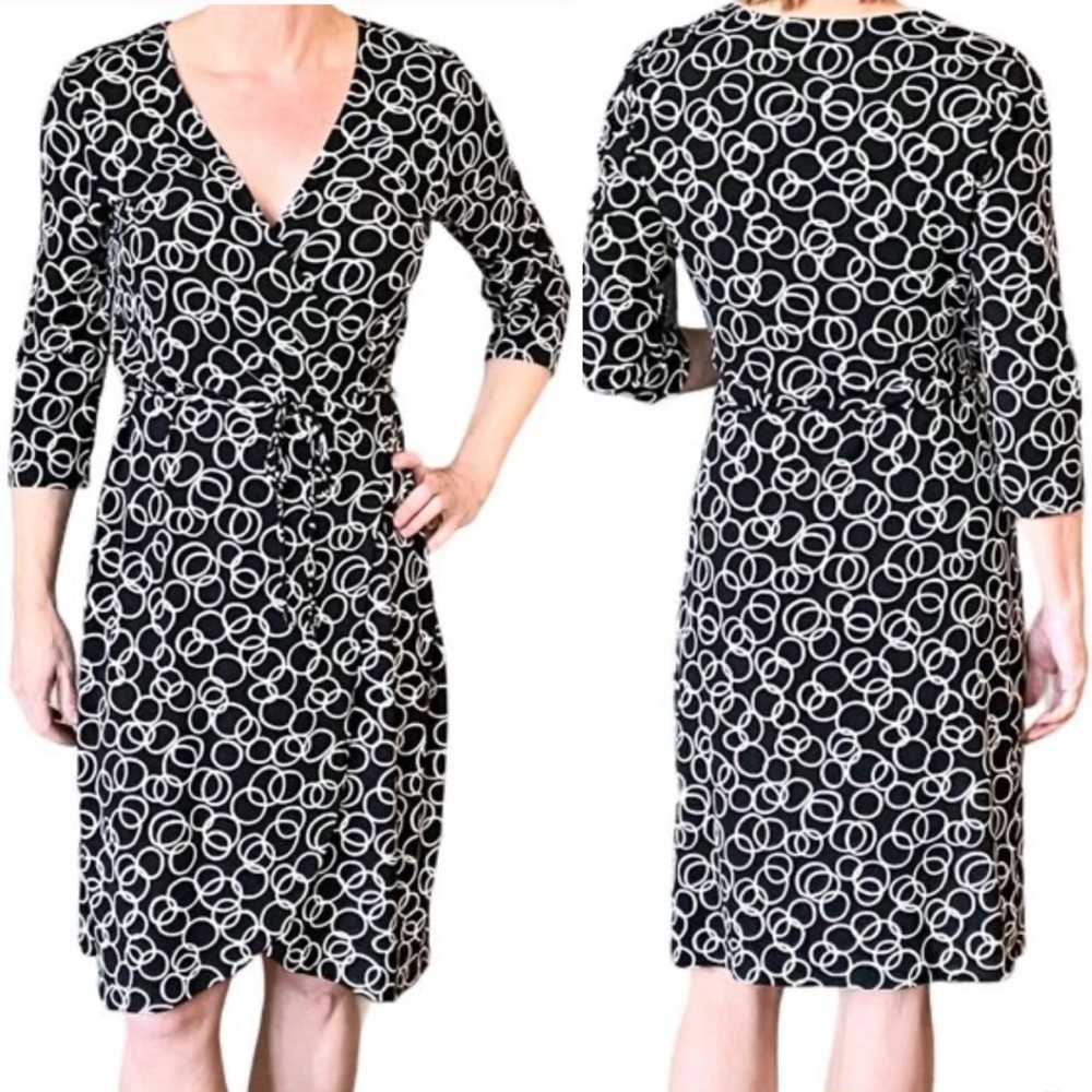 Faith Love Passion F.L.P. Women’s Black White Chain Circles V-Neck Wrap Dress
